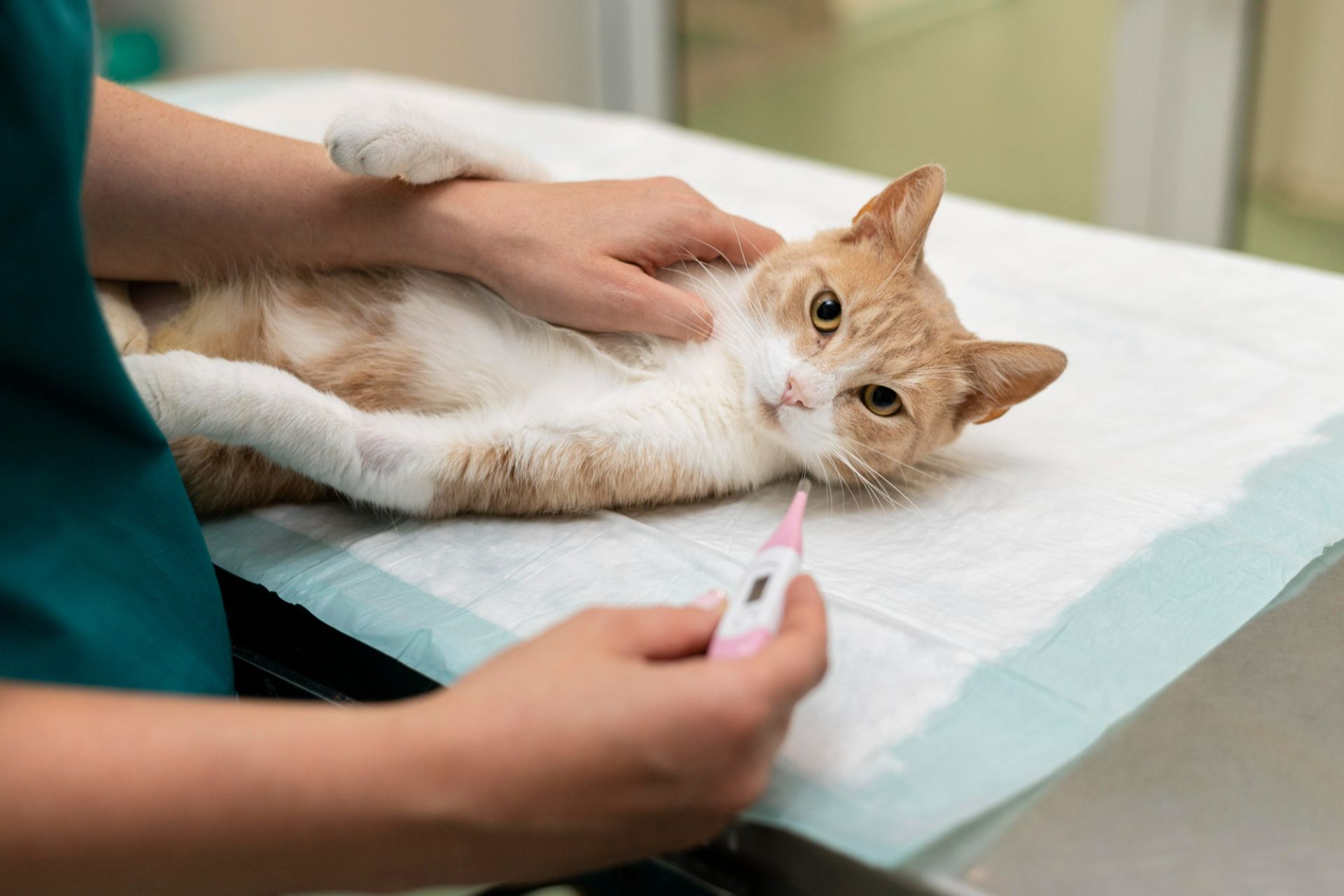 veterinarian taking care of cat